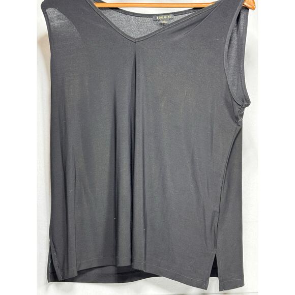 IMAN Global Chic Runway Jersey Mock Neck Tank - Black Size L Simple Black Top - Picture 2 of 5